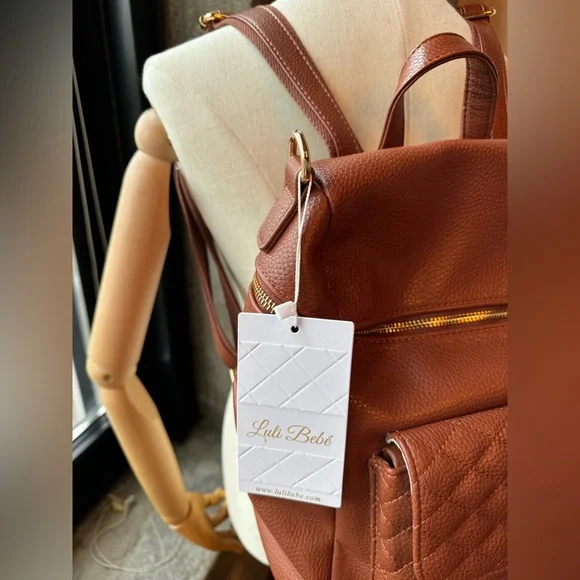 NWT Luli Bebe Petit Monaco Diaper Backpack – Caramel Brown Vegan Leather - Picture 4 of 8